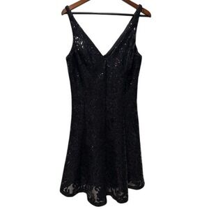 Lauren Ralph Lauren Black Sequin Lace Cocktail‎ Party Dress Size 14 NWT